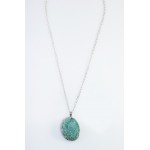 Teal Oval Druzy Stone Pendant Necklace
